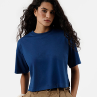 Camiseta comfort feminina de algodão peruano interlock azul