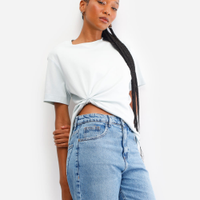 Camiseta comfort feminina de algodão peruano interlock azul