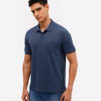 Polo básica tradicional piquet com bolso azul