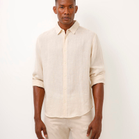Camisa comfort de linho manga longa bege