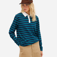 Polo feminina de moletinho sem felpa listrada azul