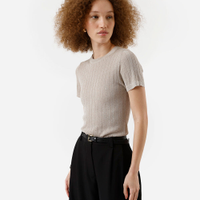 Blusa feminina de tricot canelada com lurex bege