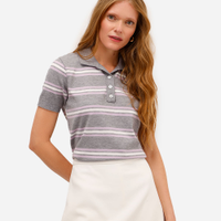 Polo feminina de tricot listrada cinza