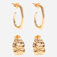 Kit de 2 brincos argolas com textura dourado