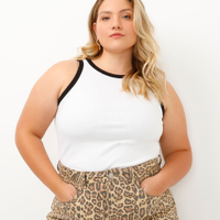 Regata plus size de algodão canelada - off white
