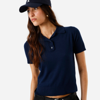 Polo feminina de tricot manga curta azul