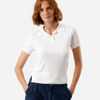 Polo feminina de tricot manga curta off white