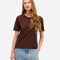 Blusa básica feminina de algodão manga curta marrom