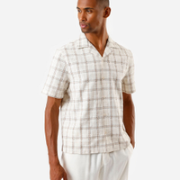 Camisa masculina manga curta xadrez texturizada bege