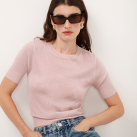 Cropped de tricot com lurex rosa