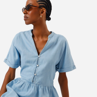 Vestido curto feminino jeans decote v azul