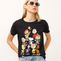 Camiseta de algodão manga curta snoopy preta