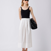 Saia midi feminina de algodão com pregas mindset off white