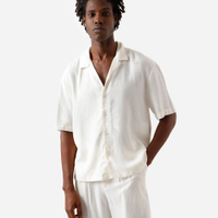 Camisa box fit masculina com linho manga curta off white