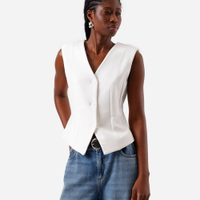Colete feminino decote v com pregas e recorte off white