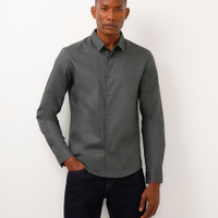 Camisa slim de algodão manga longa texturizada verde
