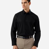 Camisa slim de algodão manga longa texturizada preta
