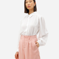 Camisa feminina de viscose manga longa franzida off white