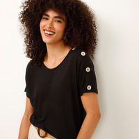 Blusa de viscose manga curta com botões preta