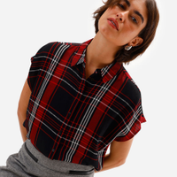 Camisa muscle feminina de viscose xadrez preto