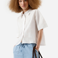 Camisa feminina de algodão manga curta off white