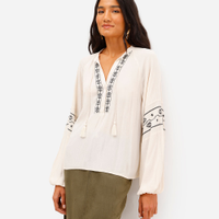 Bata feminina de viscose com bordado texturizada off white