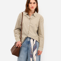 Camisa oversized feminina de algodão listrada marrom