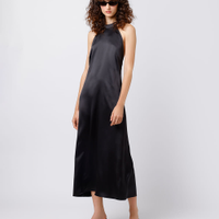 Vestido midi feminino frente única acetinado mindset preto