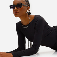Body feminino de poliamida manga longa preto