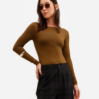 Body feminino de poliamida manga longa marrom