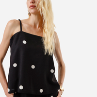 Blusa feminina alça fina com linho poá preta