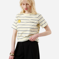 Camiseta feminina com algodão garfield listrada amarela