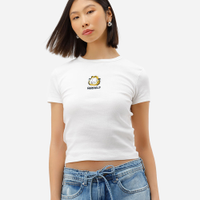 Blusa baby look feminina de algodão com bordado garfield off white