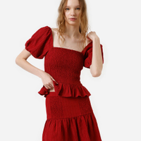 Blusa feminina manga bufante texturizada vermelha