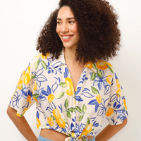 Camisa de viscose com amarração floral amarela