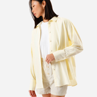 Camisa feminina com linho manga longa amarela