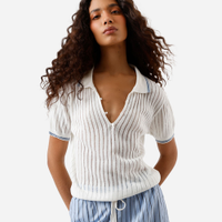 Polo feminina de tricot manga curta off white