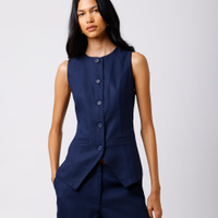 Colete feminino de alfaiataria com linho mindset azul