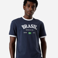 Camiseta masculina de algodão brasil bicolor azul