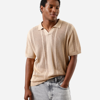 Polo masculina de tricot manga curta texturizada bege