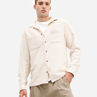 Camisa comfort masculina manga longa texturizada bege