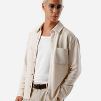 Camisa masculina texturizada manga longa bege