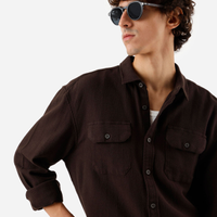 Camisa masculina de algodão manga longa texturizada marrom