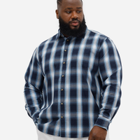 Camisa comfort masculina manga longa xadrez plus size azul
