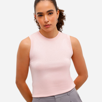 Regata feminina de tricot decote redondo rosa