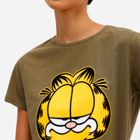 Camiseta feminina de algodão garfield texturizada verde