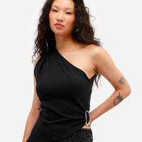 Blusa ombro único assimétrica preta