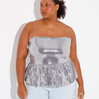 Blusa balonê de paetê plus size mindset prateada