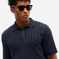 Polo masculina de tricot texturizada azul