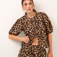 Blusa manga bufante animal print bege